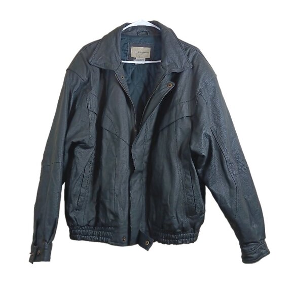 Basic Equipment Leather Bomber Jacket Mens Large Zip Winter Coat Aviator Pilot - Picture 2 of 8